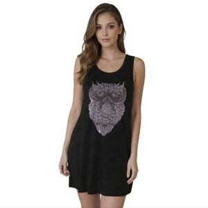 SHINY Black Sequined Owl Pullover Dress One Size Stretchy New With Tags